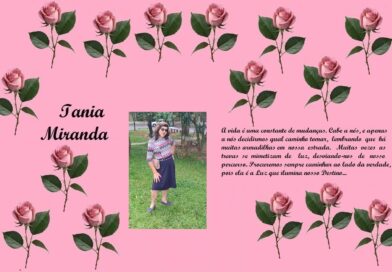 Pink rose-border collage with the name Iania Miranda, a photo of a girl, and a decorative Portuguese life quote.