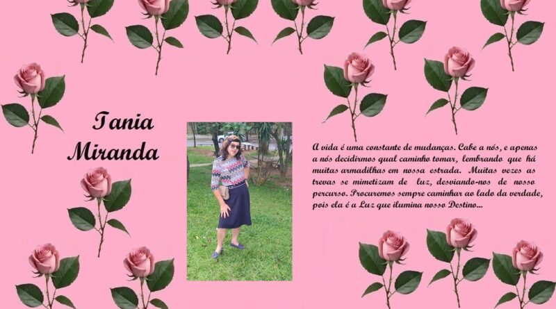 Pink rose-border collage with the name Iania Miranda, a photo of a girl, and a decorative Portuguese life quote.