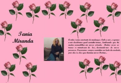 Tribute page for Iania Miranda with pink rose border, a central photo, and a heartfelt Portuguese dedication.